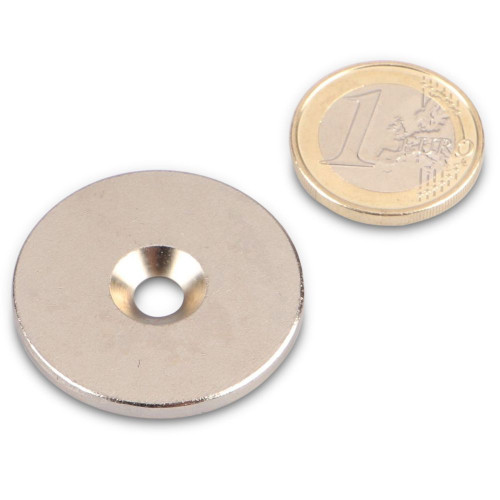 Metal disc Ø 34 mm with hole and countersink nickel