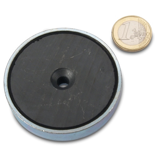 Ferrite pot magnet Ø 63.0 x 14.0 mm with countersink, holds 29 kg