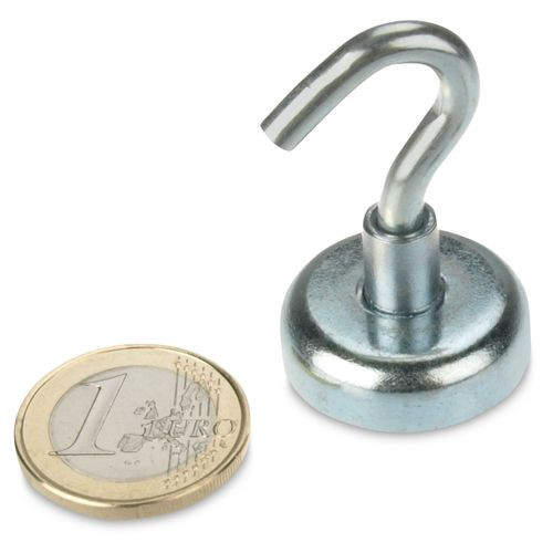 Hook magnet Ø 25 mm NEODYMIUM - zinc - holds 22 kg