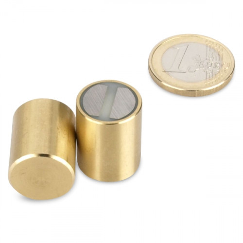 SmCo Deep pot magnet Ø 16 x 20 mm, brass, tolerance h6 - 12.7 kg