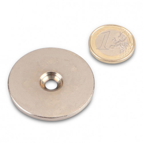 Metal disc Ø 42 mm with hole and countersink nickel
