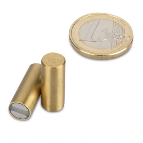SmCo Deep pot magnet Ø 8 x 20 mm, brass, tolerance h6 - 2.2 kg