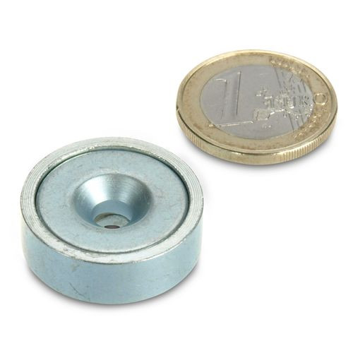 Neodymium pot magnet Ø 25.0 x 8.0 mm with counterbore holds 17 kg