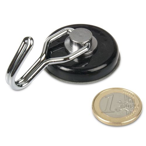 Rotatable neodymium magnetic hook Ø 38 mm, black - holds 30 kg