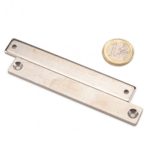 Metal plate 100 x 14 x 3 mm with counterbored holes, nickel