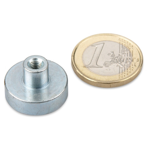 Neodymium pot magnet Ø 20.0 x 6.0 mm with socket M4 holds 14 kg