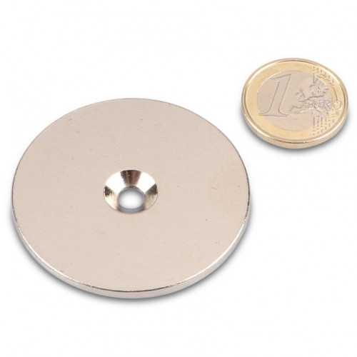 Metal disc Ø 50 mm with hole and countersink nickel