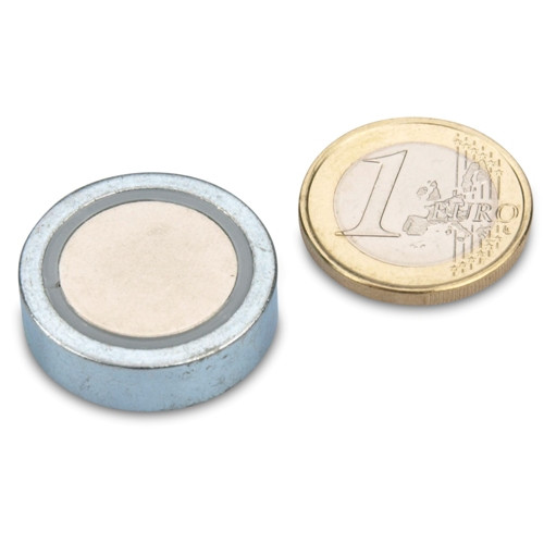 Neodymium pot magnet Ø 25.0 x 7.0 mm, zinc - holds 19 kg