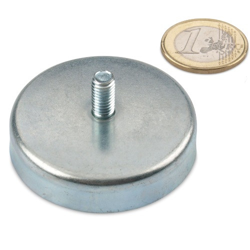 Ferrite pot magnet Ø 63.0 x 14.0 mm, thread M8x16, holds 35 kg