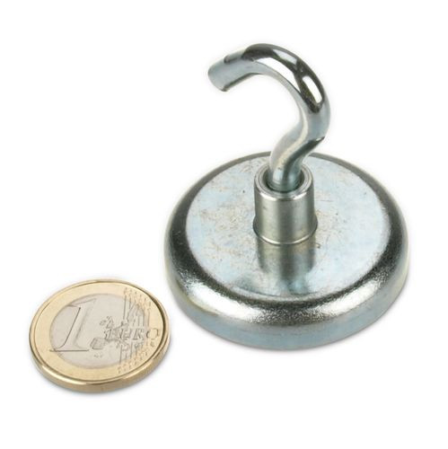 Hook magnet Ø 42 mm NEODYMIUM - zinc - holds 68 kg