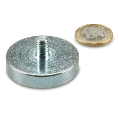 Neodymium pot magnet Ø 42.0 x 9.0 mm, thread M8x11, holds 68 kg