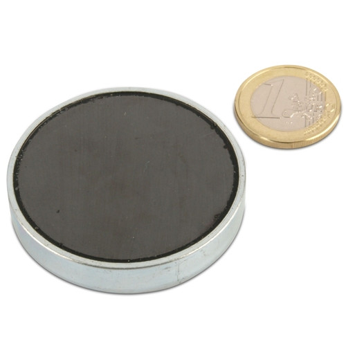 Ferrite pot magnet Ø 50.0 x 10.0 mm, zinc - holds 22 kg
