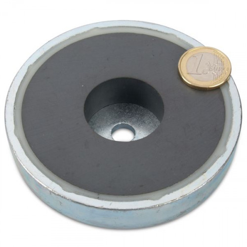 Ferrite pot magnet Ø 100.0 x 22.0 mm cylindrical bore, 68 kg