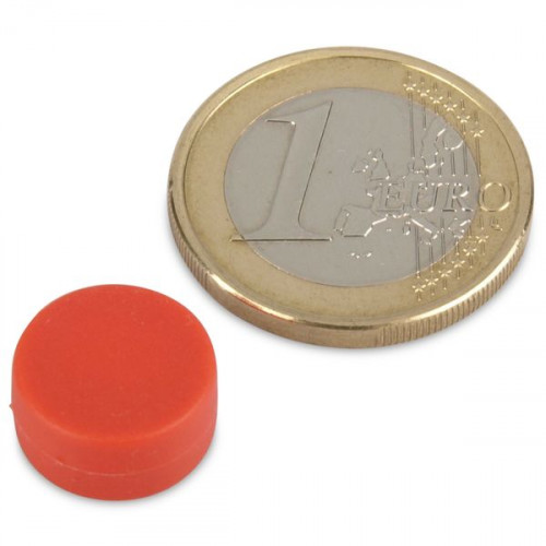Neodymium magnet Ø 12.7 x 6.3 mm with plastic coating - red - 2 kg
