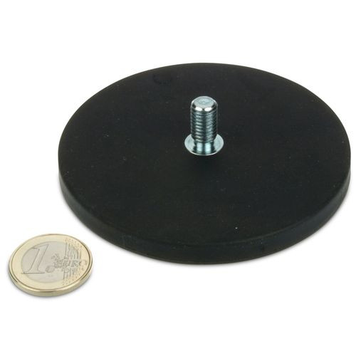 Magnet system Ø 88 mm rubberized with thread M8x15 - holds 55 kg