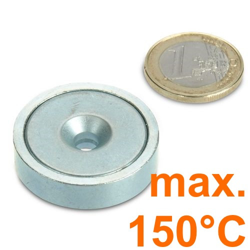 Neodymium pot magnet Ø 32.0 x 8.0 mm with countersink - 150°C