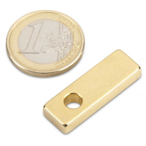 Blockmagnet 30.0 x 10.0 x 5.0 mm N45 Gold - hole Ø 5 mm