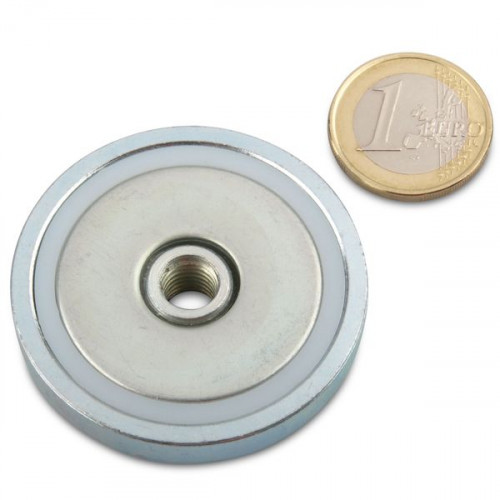 Neodymium pot magnet Ø 48.0 x 11.5 mm, internal thread M8, holds 65 kg