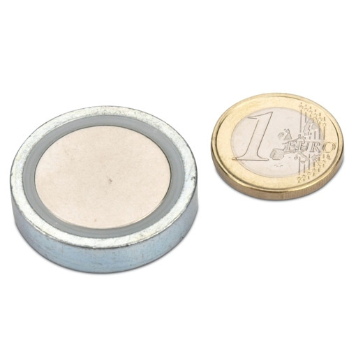 Neodymium pot magnet Ø 32.0 x 7.0 mm, zinc - holds 35 kg