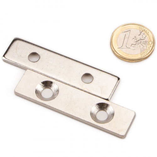 Metal plate 60 x 15 x 3 mm with counterbored holes, nickel