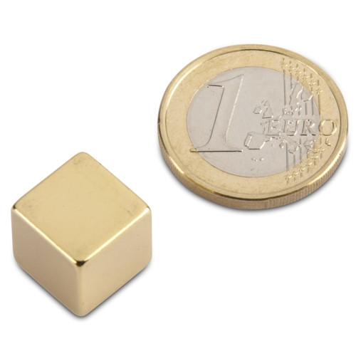 Cubemagnet 12.0 x 12.0 x 12.0 mm N48 Gold - holds 11 kg