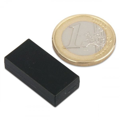 Neodymium magnet 25.4 x 12.7 x 6.3 mm with plastic coating - black - 3.8 kg