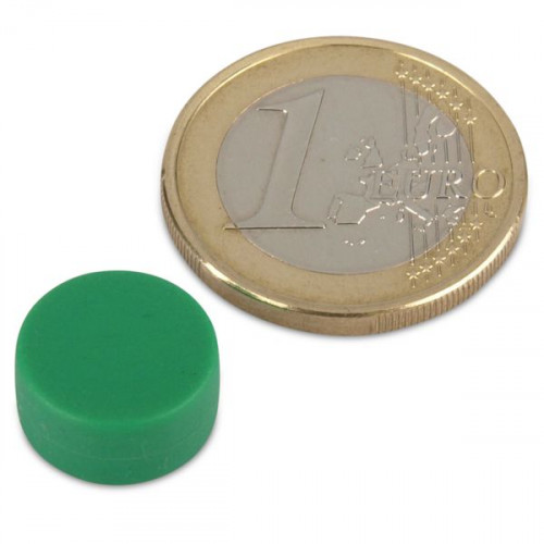 Neodymium magnet Ø 12.7 x 6.3 mm with plastic coating - green- 2 kg