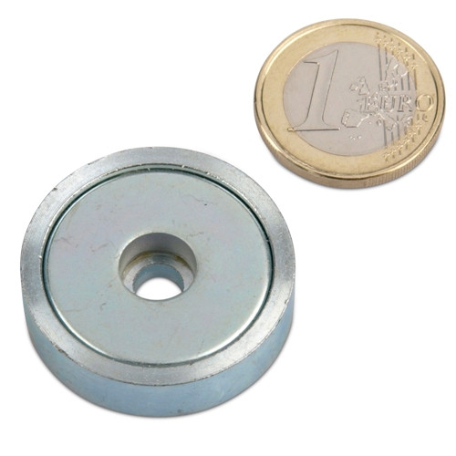 Neodymium pot magnet Ø 32.0 x 8.0 mm with cylinder bore holds 23 kg