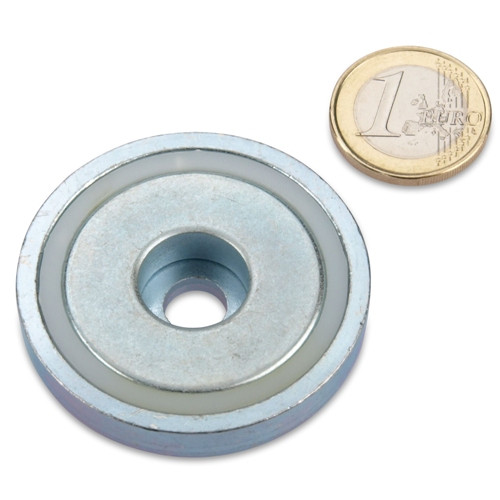 Neodymium pot magnet Ø 48.0 x 11.5 mm with cylinder bore holds 63 kg