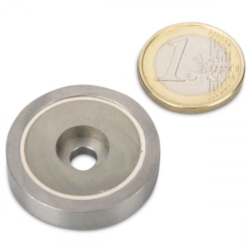 SmCo pot magnet Ø 32.0 x 7.0 mm, bore, stainless steel, 20 kg