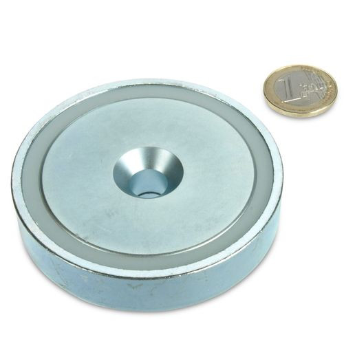 Neodymium pot magnet Ø 75.0 x 18.0 mm with counterbore holds 160 kg