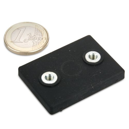 Magnet system 43 x 31 mm rubberized, 2 internal threads M4 - holds 14 kg