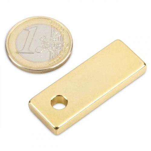 Blockmagnet 40.0 x 15.0 x 5.0 mm N45 Gold - Ø 5 mm hole
