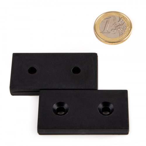 Neodymium magnet 50.8 x 25.4 x 8.0 mm plastic coating 2 countersunk holes
