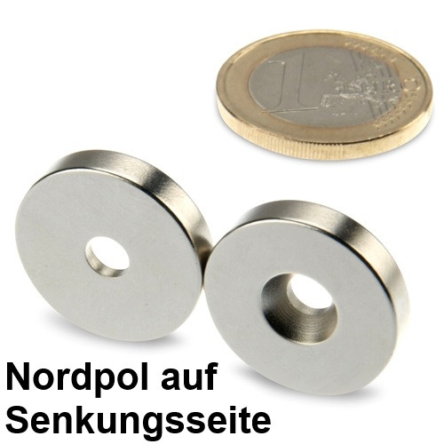 Ringmagnet Ø 20.0 x 4.5 x 4.0 mm N42 nickel with counterbore north