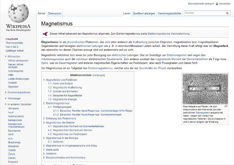 Magnetismus bei Wikipedia